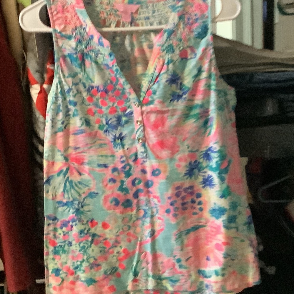 Lilly Pulitzer Vibrant Floral Tank Top - Pink and Blue‎